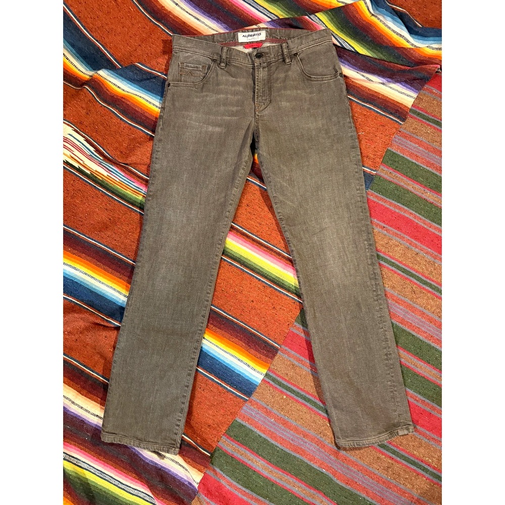 ALBERTO Stone BrownDenim Modern Fit Red Stitching Size 33X32